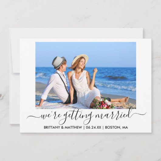 Stijlvolle kalligrafie met foto's save the date (Voorkant)
