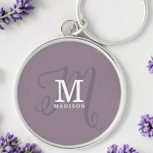 Stijlvolle Kalligrafie Monogram en Naam Paarse Sleutelhanger