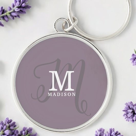 Stijlvolle Kalligrafie Monogram en Naam Paarse Sleutelhanger