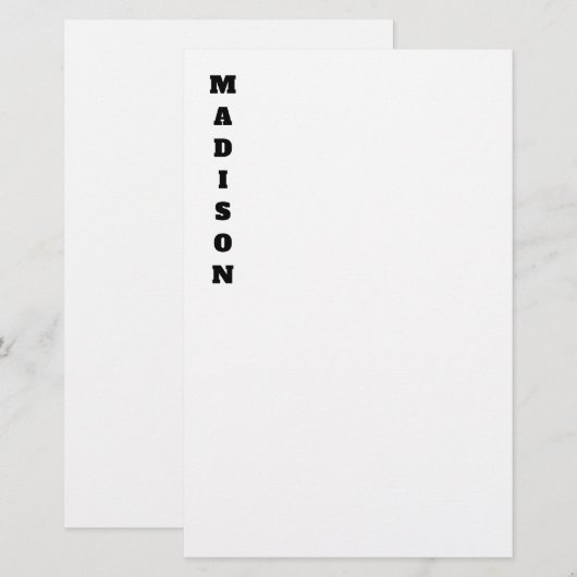 Stijlvolle kalligrafie naam zwart & wit briefpapier (Voorkant / Achterkant)