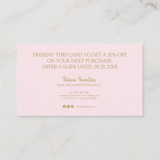 Stijlvolle kalligrafie Salon Makeup Kortenkaart Visitekaartje (Achterkant)