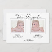 Stijlvolle kalligrafie Twin Photo Collage Birth Aankondiging (Achterkant)