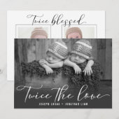 Stijlvolle kalligrafie Twin Photo Collage Birth Aankondiging (Voorkant / Achterkant)