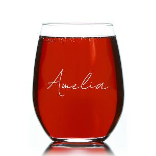 Stijlvolle kalligrafie wit script monogram wijnglas zonder voet