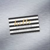 Stijlvolle kalligrafie Zeg Hallo zwarte witte stre Visitekaartje Magneet (Voorbeeld)