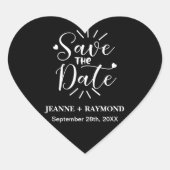Stijlvolle Kalligrafie Zwart Bruiloft Save the Dat Hart Sticker (Voorkant)
