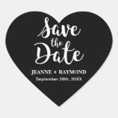 Stijlvolle Kalligrafie Zwart Bruiloft Save the Dat Hart Sticker (Voorkant)