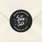 Stijlvolle Kalligrafie Zwart Bruiloft Save the Dat Ronde Sticker