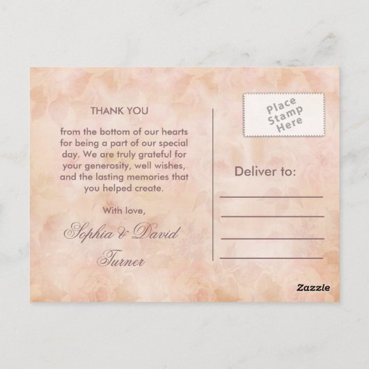 Stijlvolle Kant Rozen Oud Papier Trouwen Dank u Briefkaart (Achterkant)