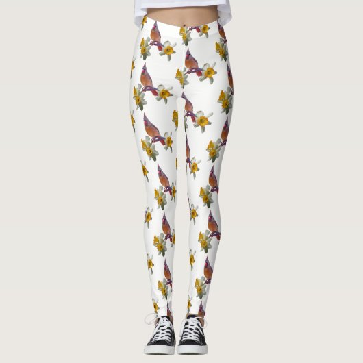 Stijlvolle kardinaal en bloemen - leggings (Voorkant)