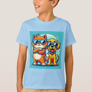 Stijlvolle kat en vrolijke hond t-shirt