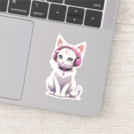 Stijlvolle kat in hoofdtelefoontrends sticker