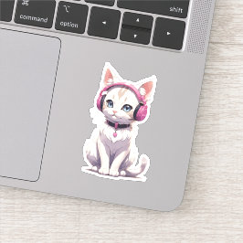 Stijlvolle kat in hoofdtelefoontrends sticker