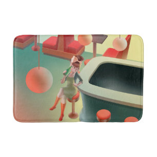 Stijlvolle Kat met Fles Zittend bij Bar Badmat