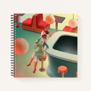 Stijlvolle Kat met Fles Zittend bij Bar Notitieboek