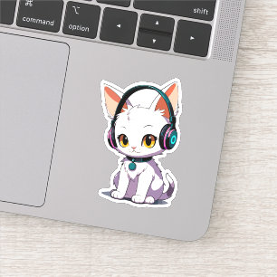 Stijlvolle kat met koptelefoon sticker
