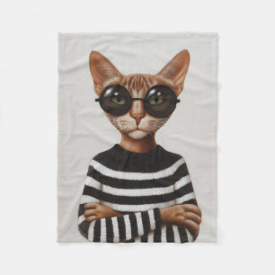 Stijlvolle kat met ronde bril fleece deken