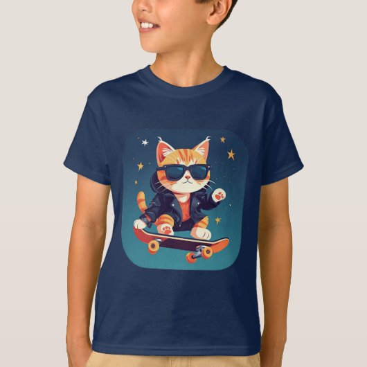 Stijlvolle kat skateboarden t-shirt (Voorkant)