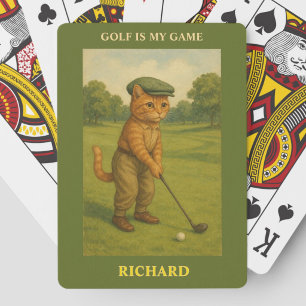 Stijlvolle kat speelt golf gepersonaliseerd pokerkaarten