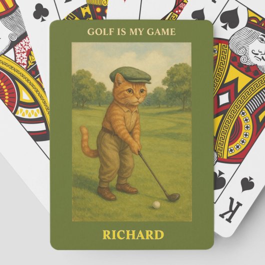 Stijlvolle kat speelt golf gepersonaliseerd pokerkaarten