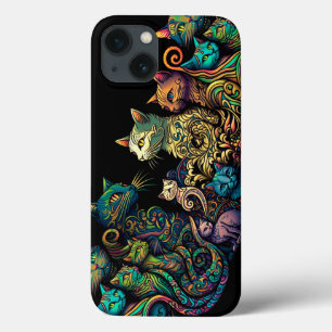 Stijlvolle Kattenkleuren op Black Frieze Case-Mate iPhone Case