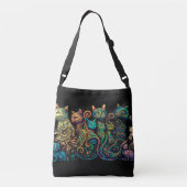 Stijlvolle Kattenkleuren op Black Frieze Crossbody Tas (Achterkant)