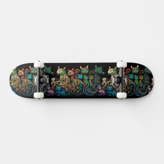 Stijlvolle Kattenkleuren op Black Frieze Persoonlijk Skateboard (Horizontaal)
