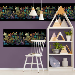 Stijlvolle katteribkleuren op Black Frieze Poster