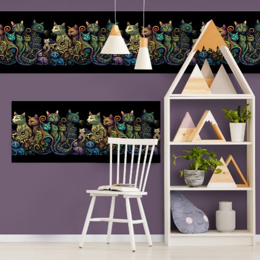 Stijlvolle katteribkleuren op Black Frieze Poster