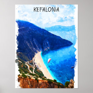 Stijlvolle Kefalonia Griekenland Waterverf artwork Poster