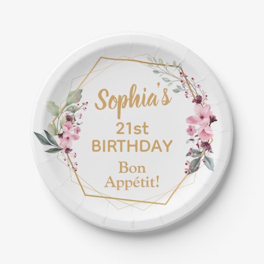 Stijlvolle kersenbloesem 21ste verjaardag papier B Papieren Bordje (Voorkant)