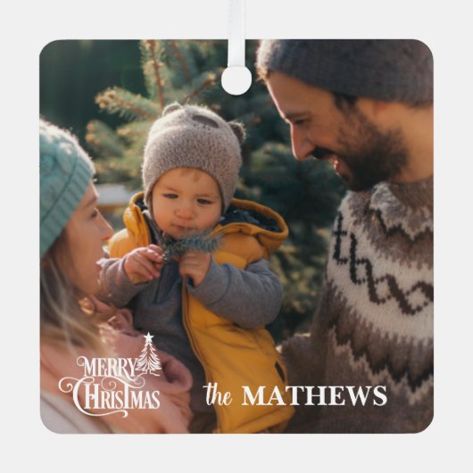 Stijlvolle kerst familie foto metalen ornament (Voorkant)
