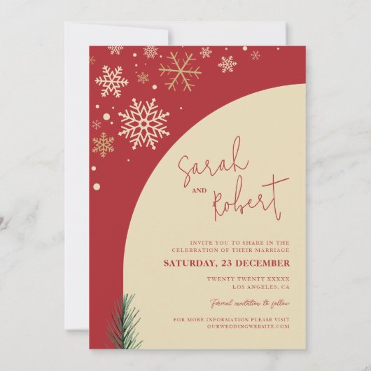 Stijlvolle kerst foto boog bruiloft save the date (Achterkant)