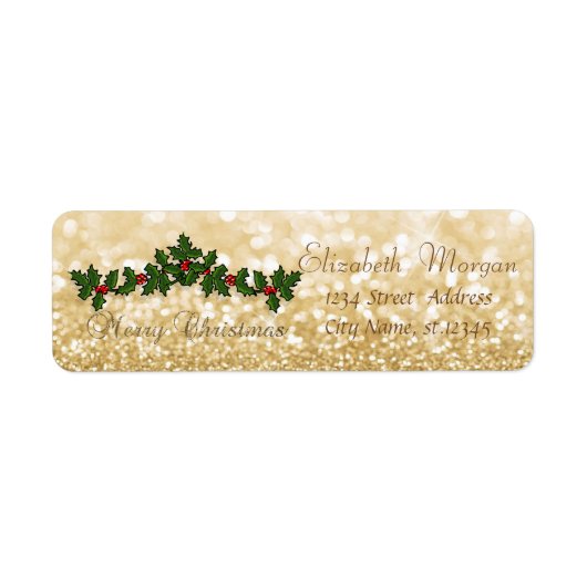 Stijlvolle Kerst Holly Berry Branches, Glittery Etiket (Voorkant)