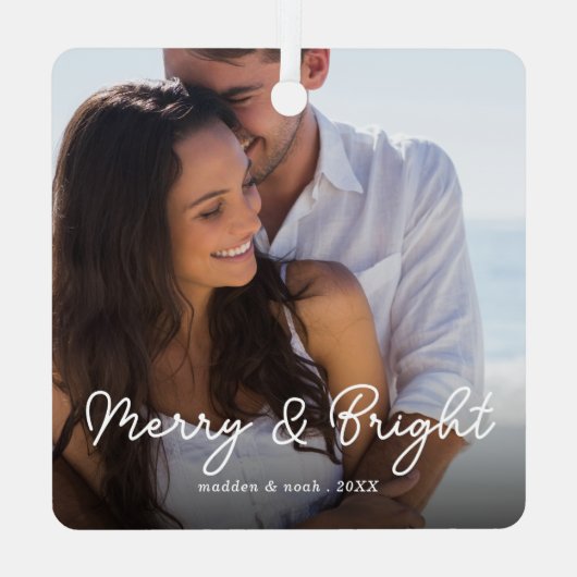 Stijlvolle Kerst Minimal Schattige Leuk Paar Foto Metalen Ornament (Achterkant)