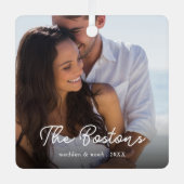 Stijlvolle Kerst Minimal Schattige Leuk Paar Foto Metalen Ornament (Voorkant)