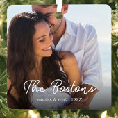 Stijlvolle Kerst Minimal Schattige Leuk Paar Foto Metalen Ornament