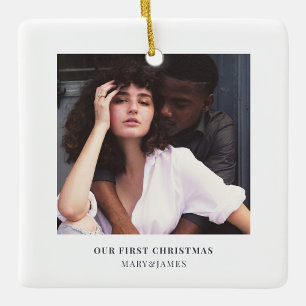 Stijlvolle kerst Minimale Elegante Paar Foto Keramisch Ornament