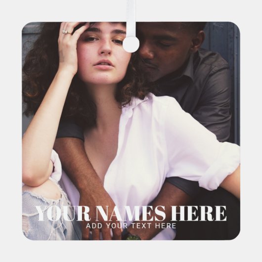 Stijlvolle kerst | Minimale koppelfoto Metalen Ornament (Voorkant)