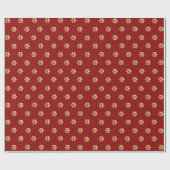 Stijlvolle Kerst Rood & Goud Daisy Cadeaupapier (Vlak)