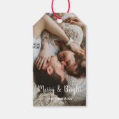 Stijlvolle Kerst Vrolijk Helder Familie Foto Cadeaulabel (Voorkant)