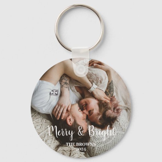 Stijlvolle Kerst Vrolijk Helder Familie Foto Sleutelhanger (Voorkant)