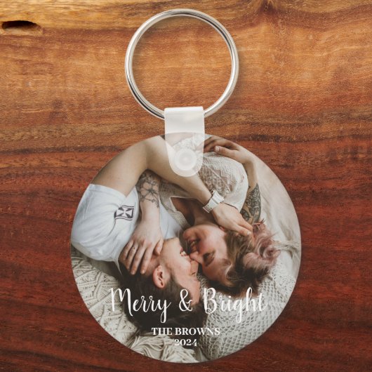 Stijlvolle Kerst Vrolijk Helder Familie Foto Sleutelhanger (Voorkant)