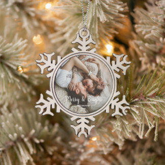 Stijlvolle Kerst Vrolijk Helder Familie Foto Tin Sneeuwvlok Ornament