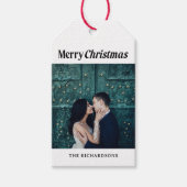 Stijlvolle kerst | Zwart-wit foto Cadeaulabel (Voorkant)