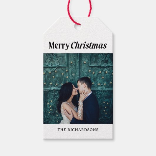 Stijlvolle kerst | Zwart-wit foto Cadeaulabel (Voorkant)