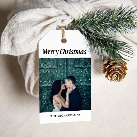Stijlvolle kerst | Zwart-wit foto Cadeaulabel
