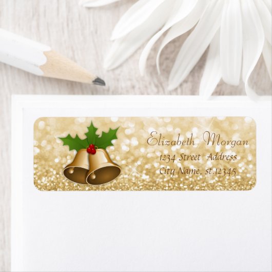 Stijlvolle kerstballetjes Holly Branches, Glittery Etiket (Insitu)