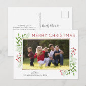 Stijlvolle kerstbladeren Foliage Berry Foto Feestdagenkaart (Voorkant / Achterkant)