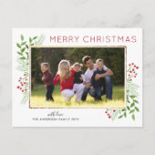 Stijlvolle kerstbladeren Foliage Berry Foto Feestdagenkaart (Voorkant)